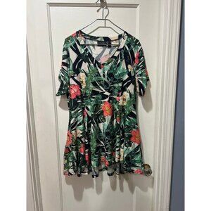 Attitudes by Renee size 1X colorful pattern poly tunic shirt with pockets